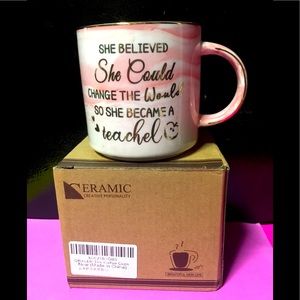 ORALER NWT TEACHER PINK w/GOLD LETTERING CERAMIC MUG w/ ORIGINAL BOX